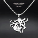 Corrente + Pingente Vaca Prata e Dourada Aço Inoxidável