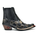 Bota Texana Masculina Bico Fino em Couro Xadrez Preto