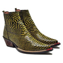 Bota Country Masculina Amarela Bico Fino Couro Estilo Cobra