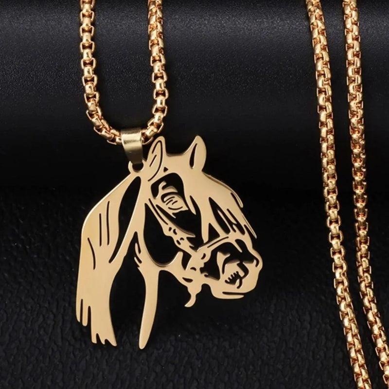 Corrente + Pingente Cavalo Crioulo Prata e Dourada Aço Inoxidável