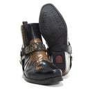 Bota Country Masculina Preta com Café em Couro Masculina com Cabresto Removível e Elástico