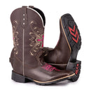 Bota Country Feminina Cano Alto Marrom e Cruz Rosa