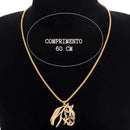 Corrente + Pingente Cavalo Crioulo Prata e Dourada Aço Inoxidável
