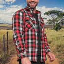 Camisa Xadrez Manga Longa Flanela Estilo Country Vermelho e Branco