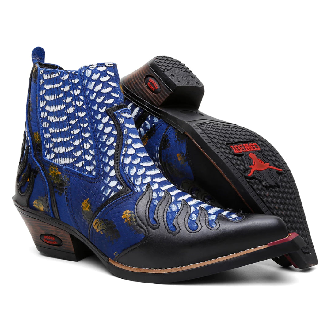 Bota Country Texana Exótico Azul Elegante