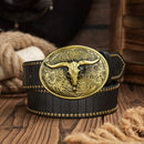 Cinto Country Fivela Cabeça Touro Long Couro PU