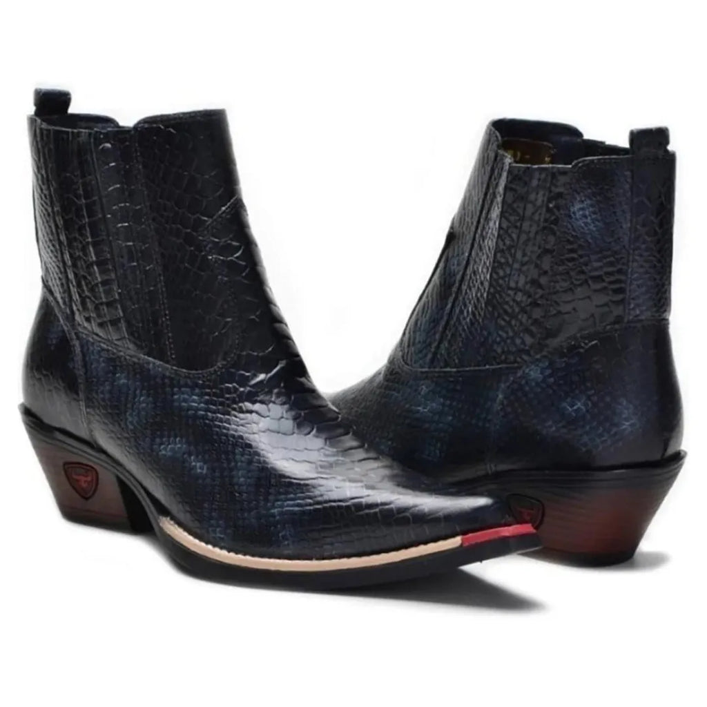 Bota Country Masculina Preta Bico Fino Couro Estilo Cobra