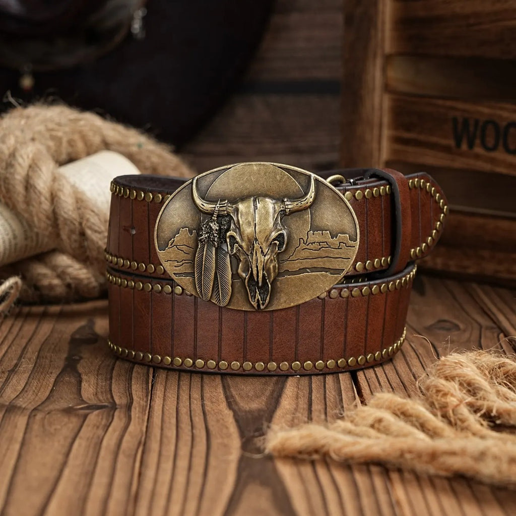Cinto Country Fivela Carcaça de Touro Couro PU