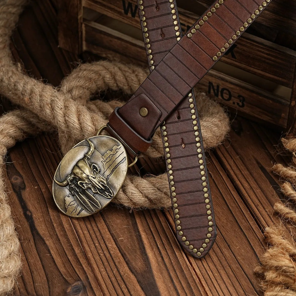 Cinto Country Fivela Carcaça de Touro Couro PU