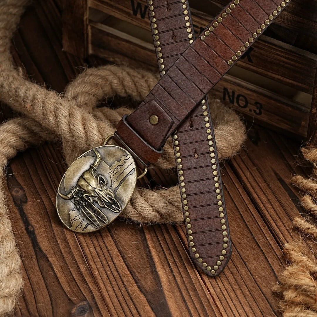 Cinto Country Fivela Carcaça de Touro Couro PU