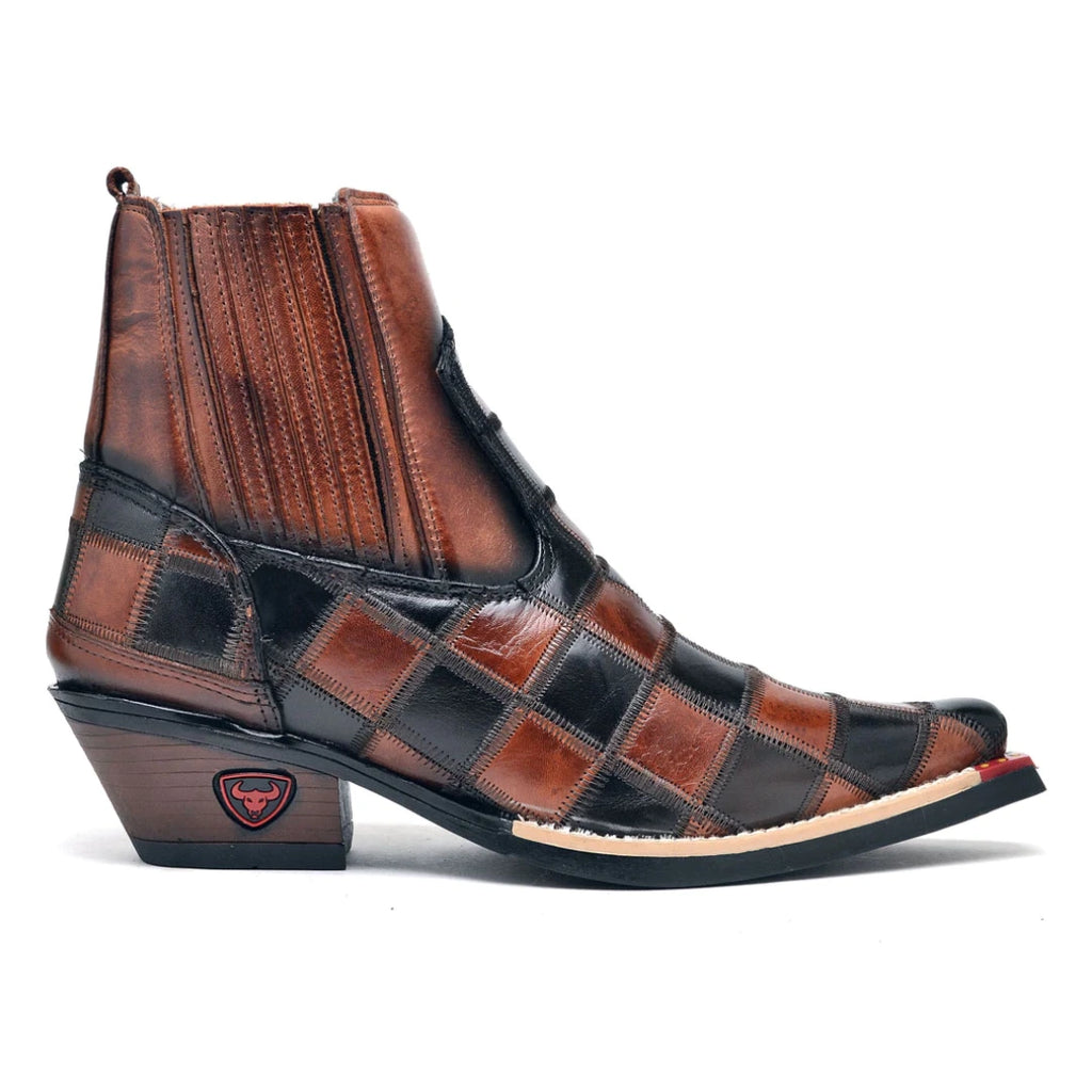 Bota Texana Masculina Bico Fino Xadrez Marrom