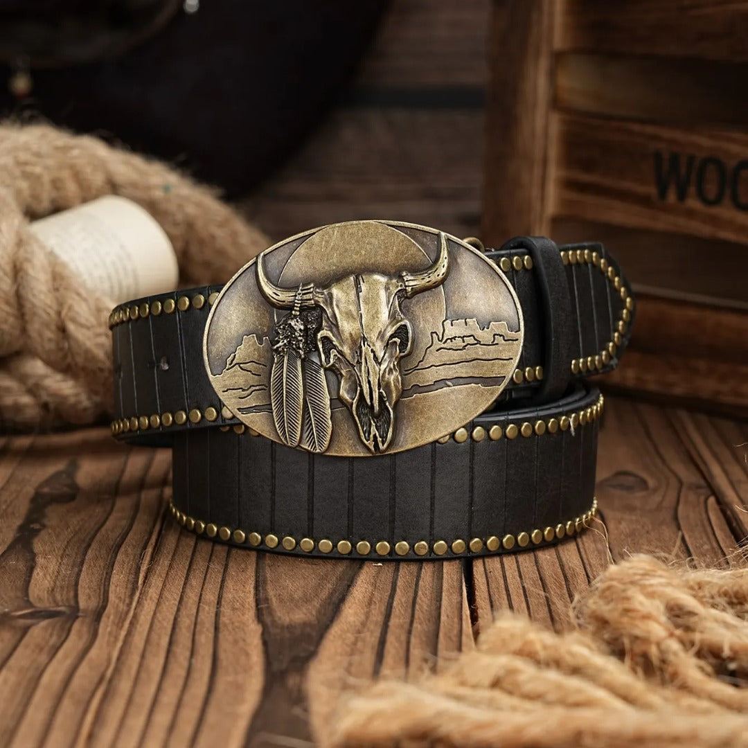 Cinto Country Fivela Carcaça de Touro Couro PU