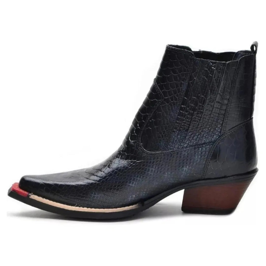 Bota Country Masculina Preta Bico Fino Couro Estilo Cobra