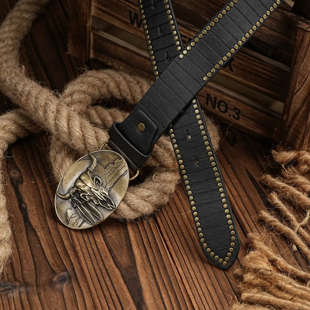 Cinto Country Fivela Carcaça de Touro Couro PU