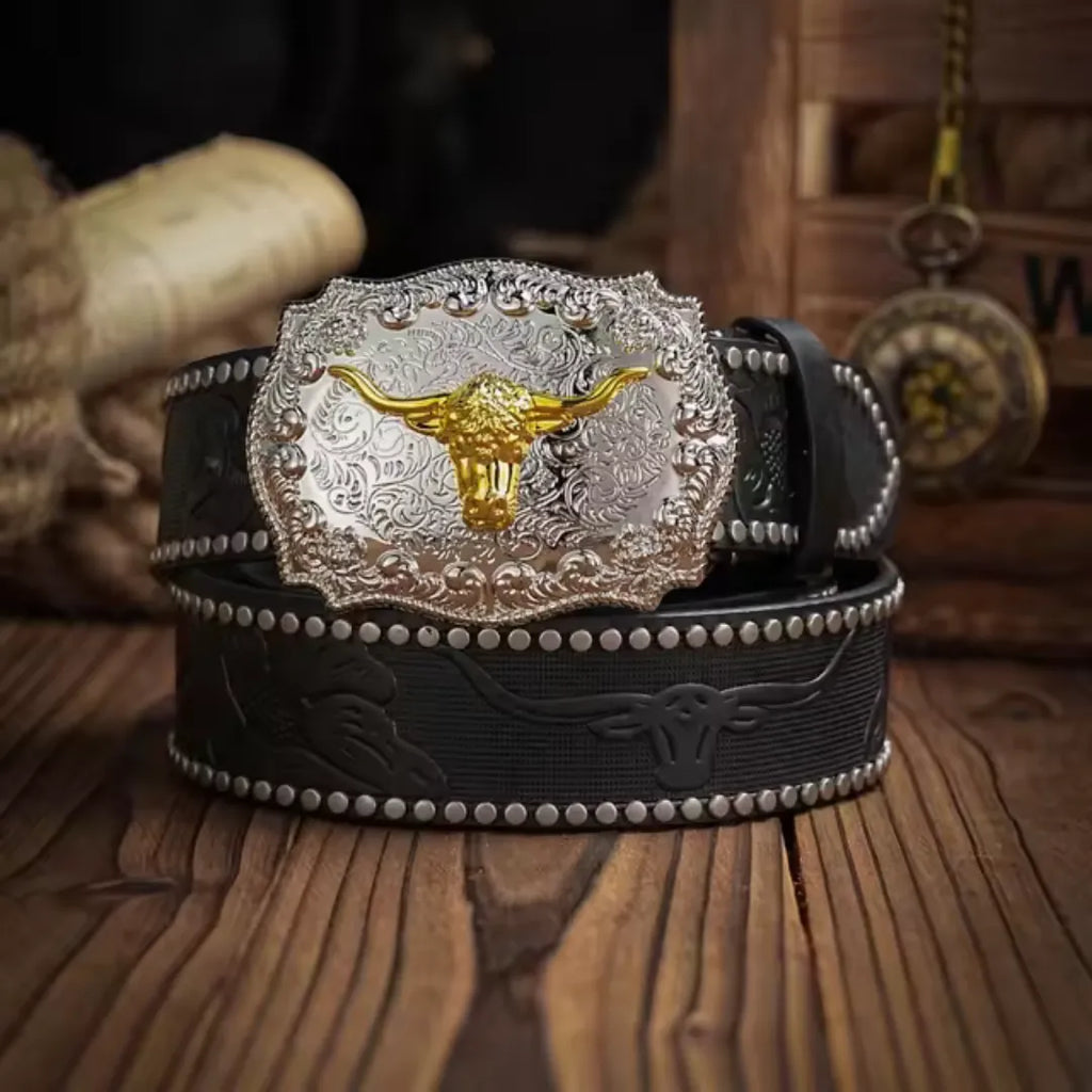 Cinto Country Fivela Boi Dourado Couro PU