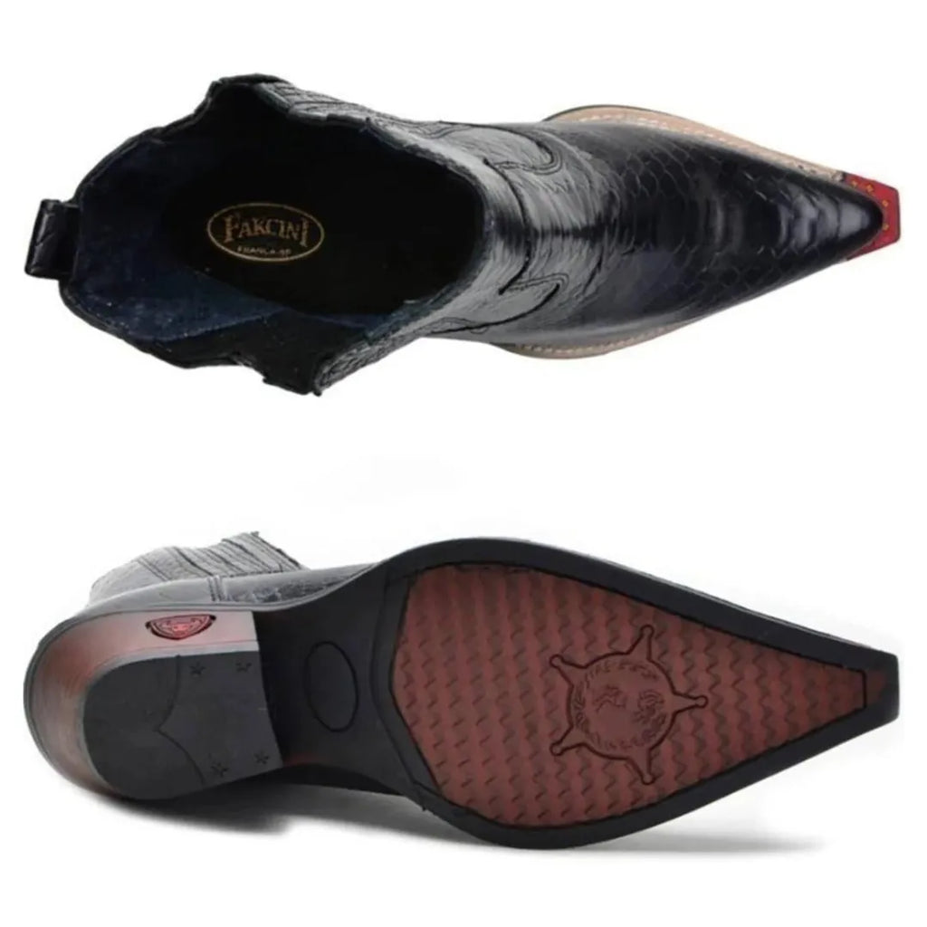 Bota Country Masculina Preta Bico Fino Couro Estilo Cobra