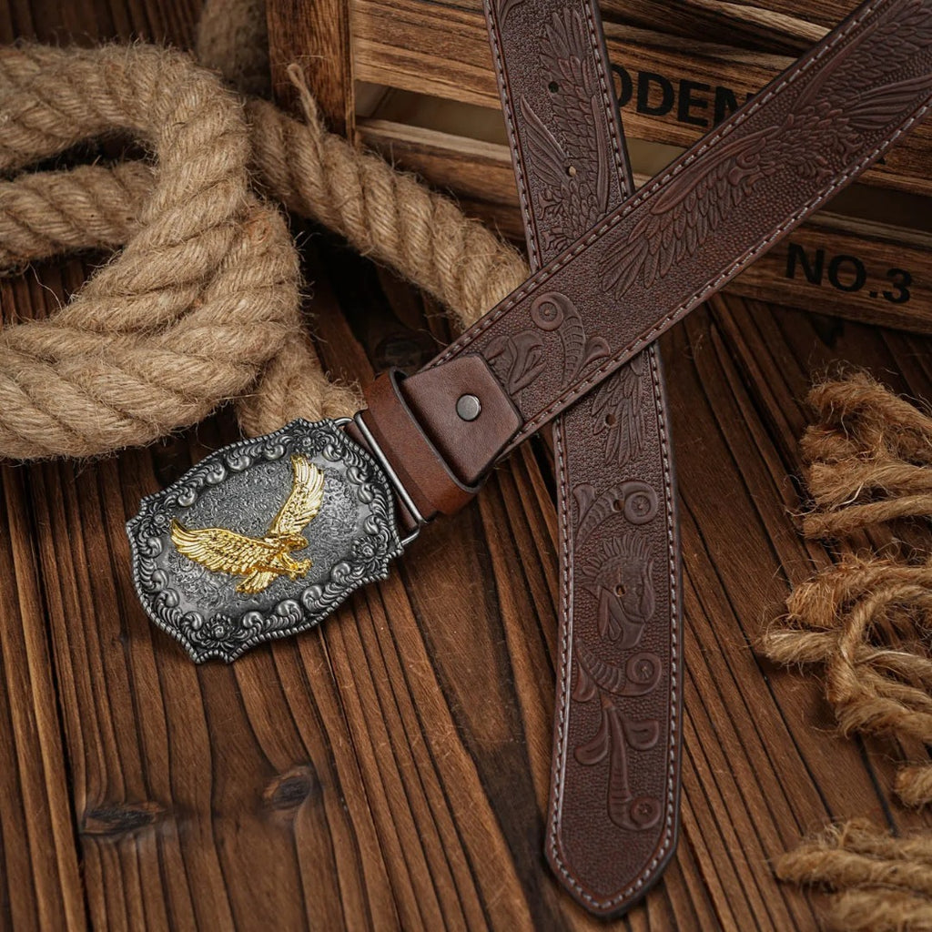 Cinto Country Fivela Águia Dourada Couro PU