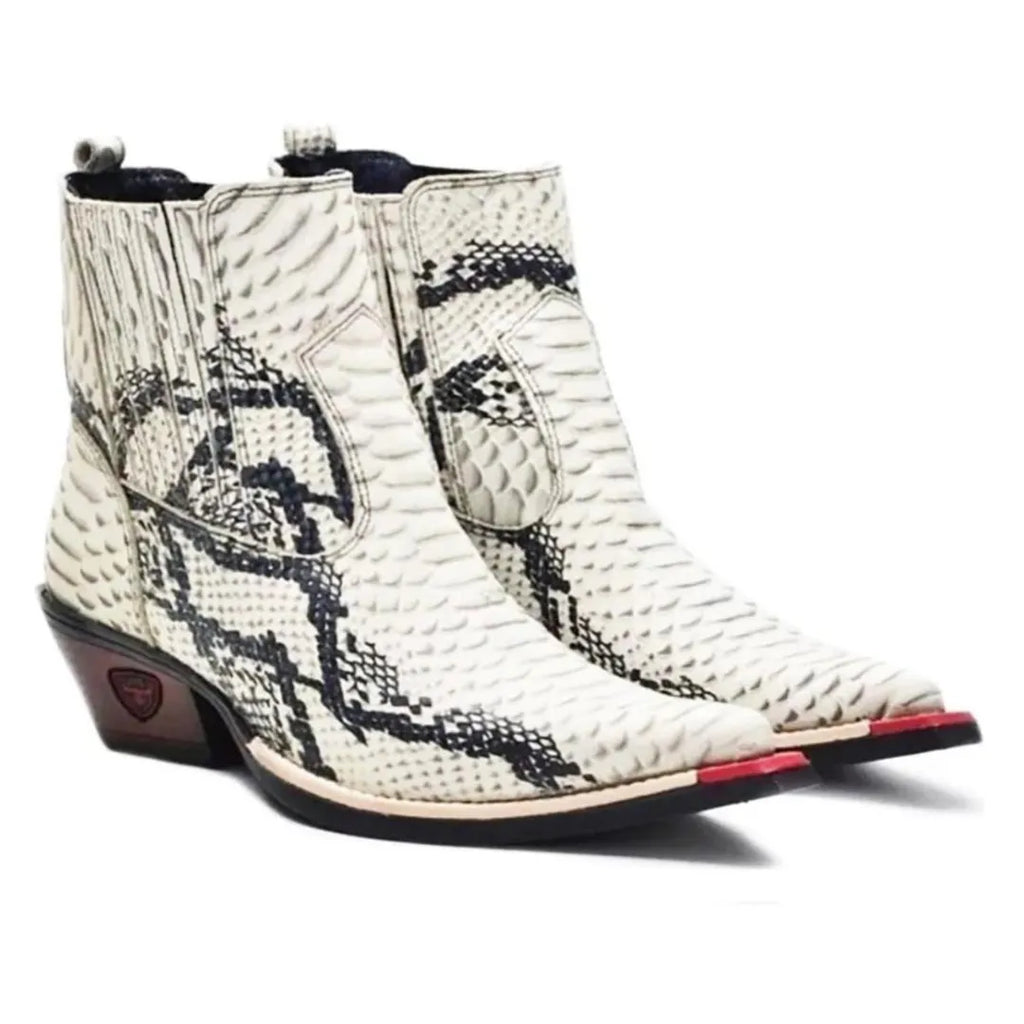 Bota Country Masculina Branca Bico Fino Couro Estilo Cobra