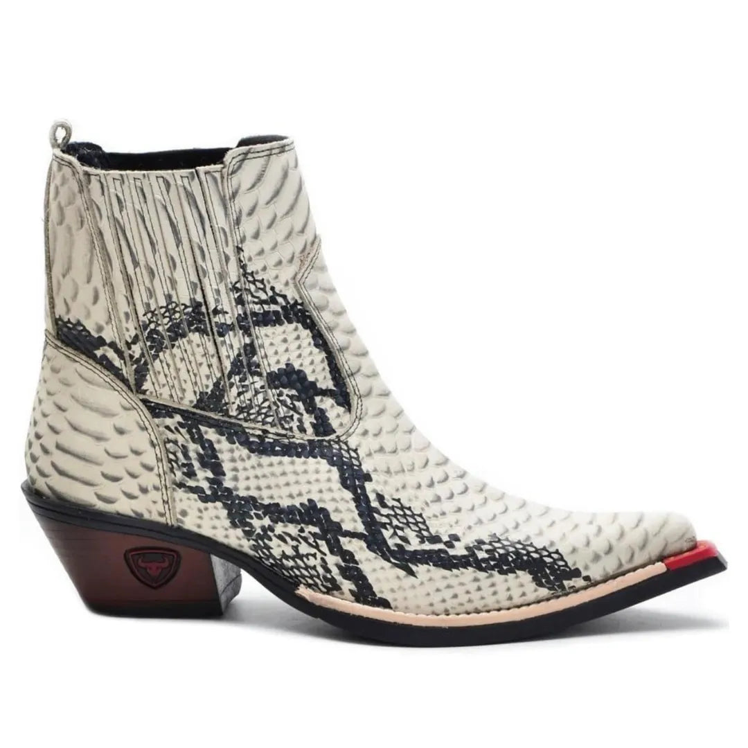 Bota Country Masculina Branca Bico Fino Couro Estilo Cobra
