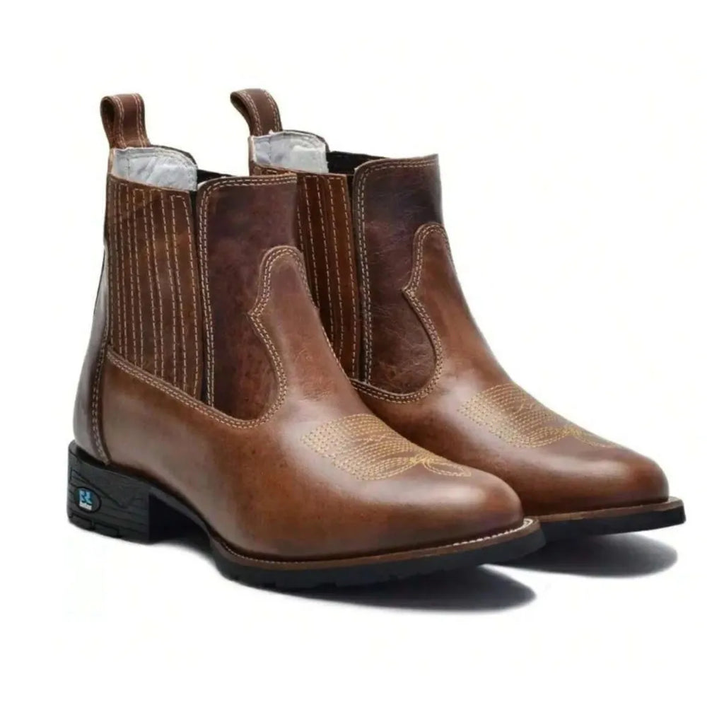Botina Country Masculina Texana Bico Redondo Marrom
