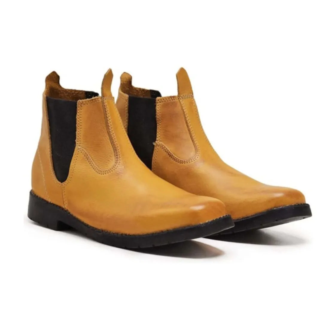 Botina de Couro Para Trabalho Sola PVC Amarela