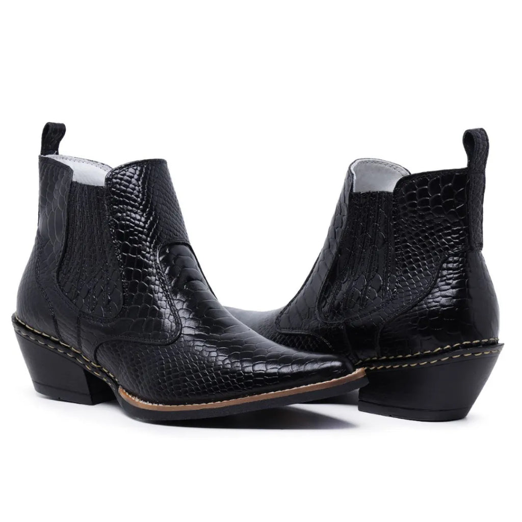 Bota Country Masculina Bico Fino Preta Clássica