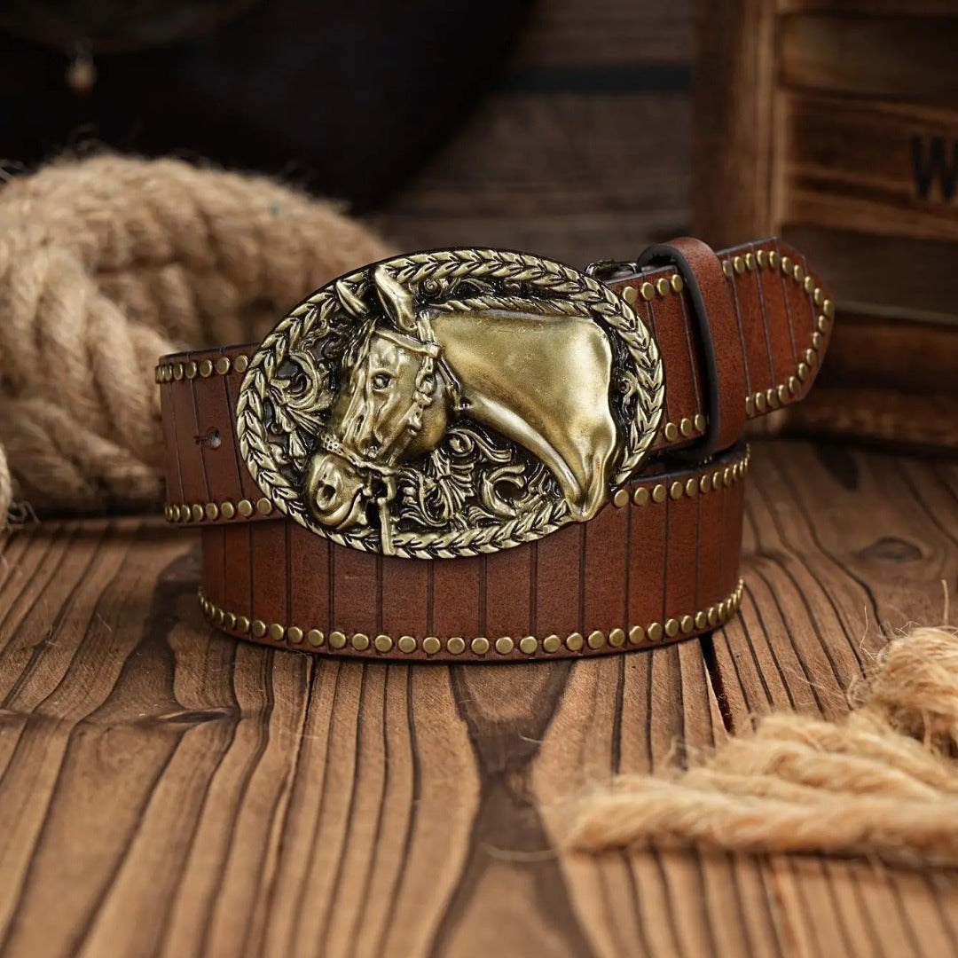 Cinto Country Fivela Cavalo de Ouro Couro PU