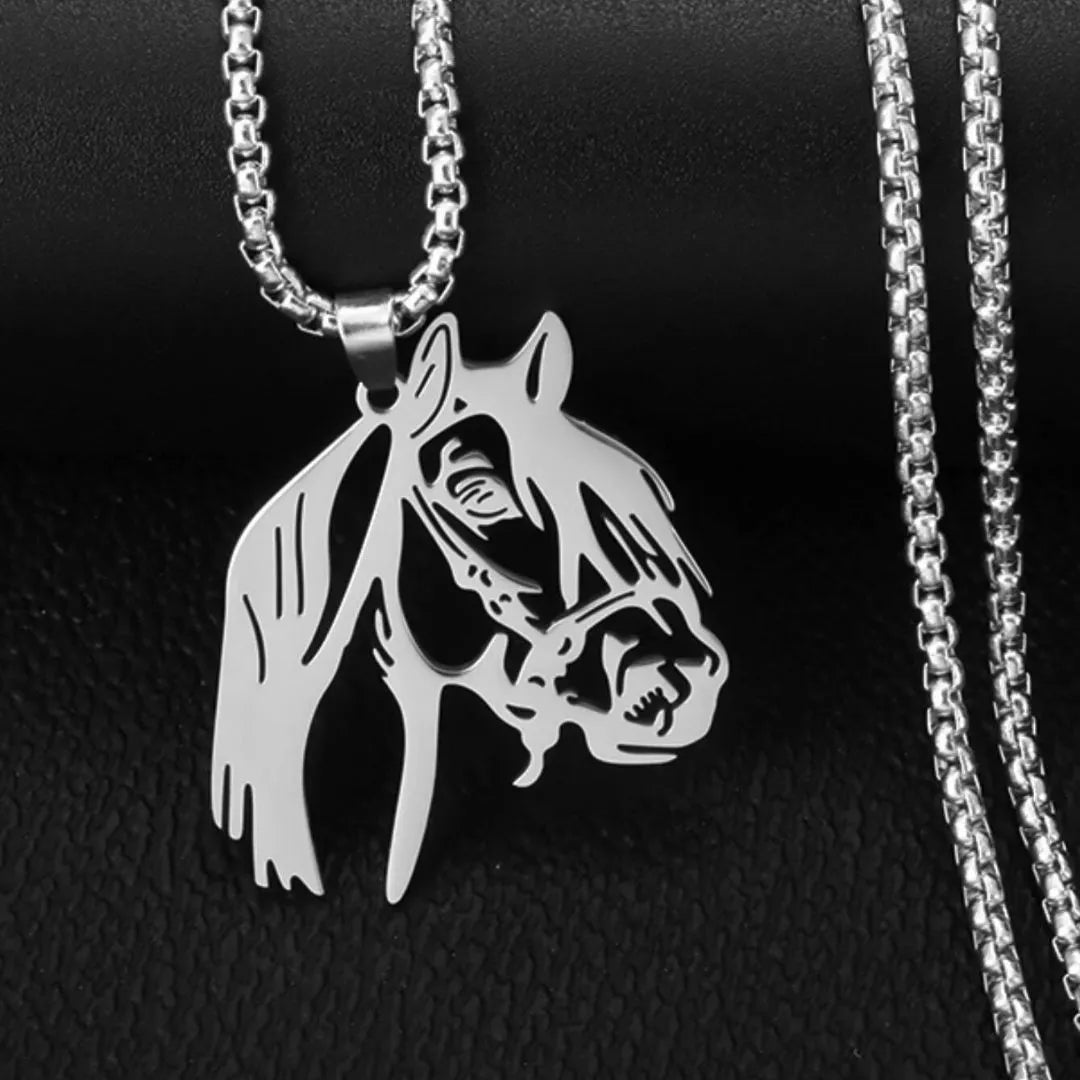 Corrente + Pingente Cavalo Crioulo Prata e Dourada Aço Inoxidável