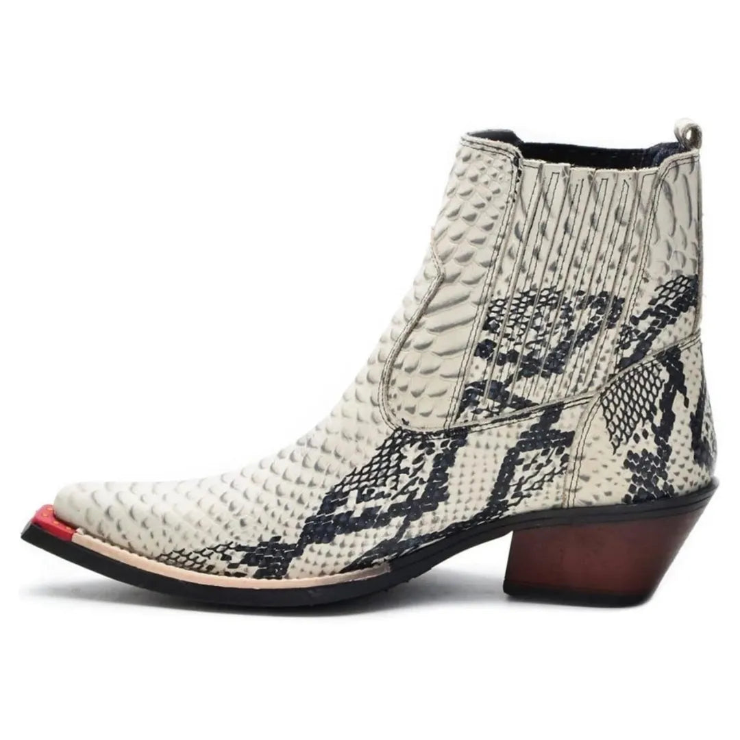 Bota Country Masculina Branca Bico Fino Couro Estilo Cobra