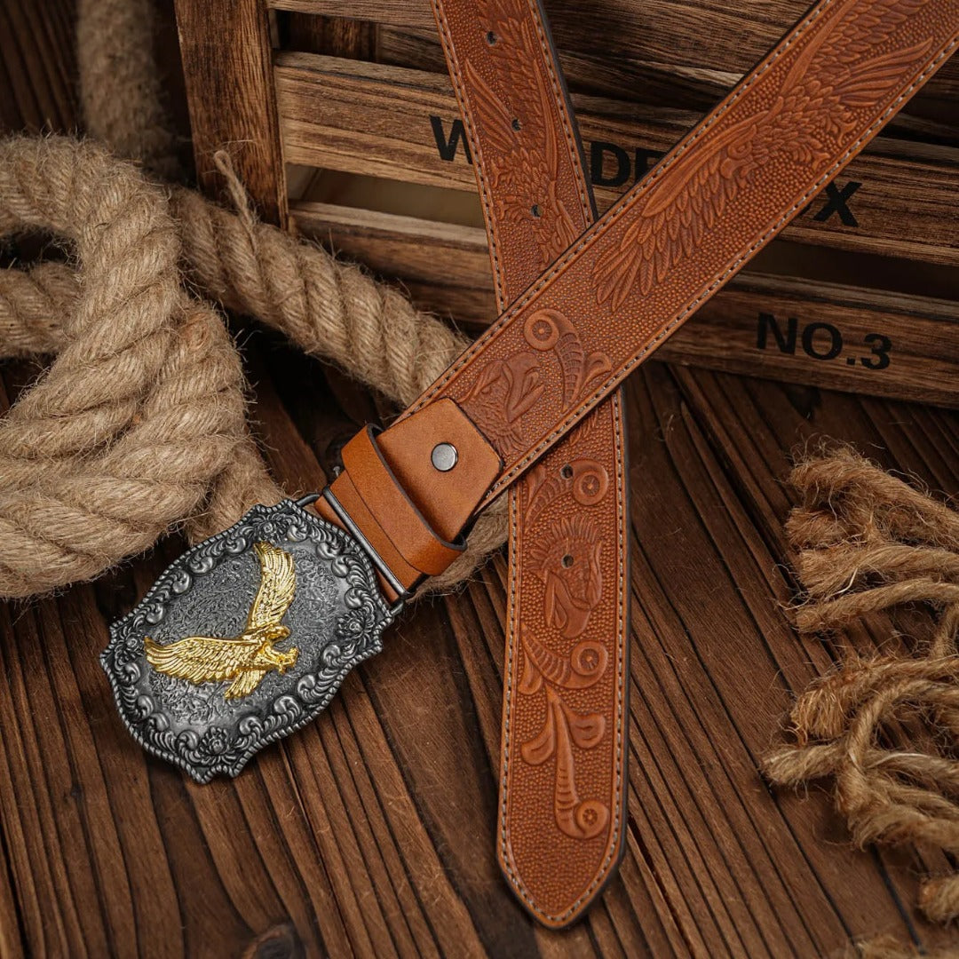 Cinto Country Fivela Águia Dourada Couro PU