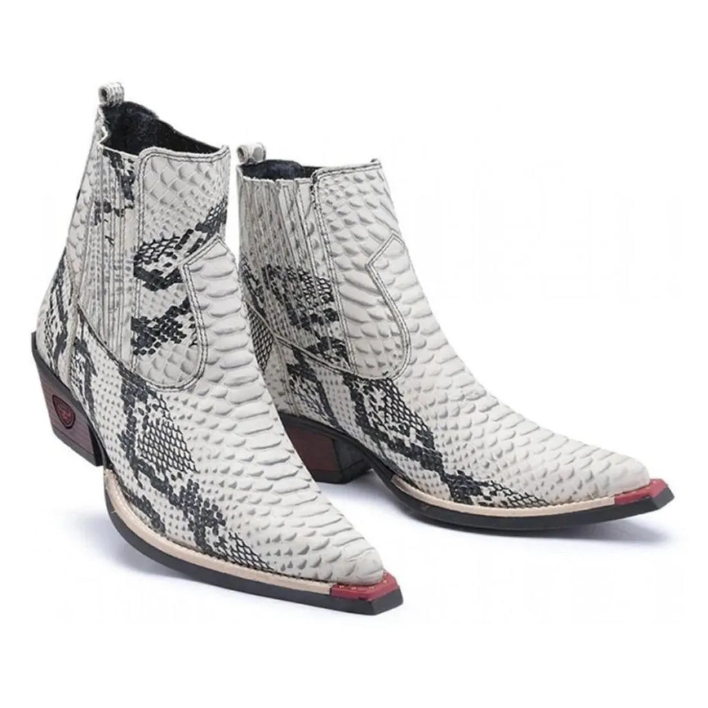 Bota Country Masculina Branca Bico Fino Couro Estilo Cobra