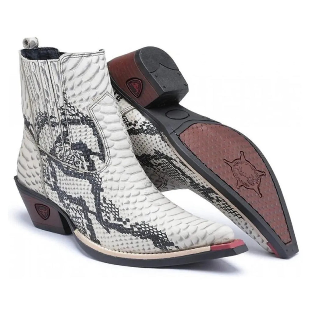 Bota Country Masculina Branca Bico Fino Couro Estilo Cobra