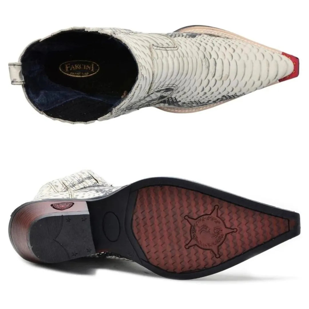 Bota Country Masculina Branca Bico Fino Couro Estilo Cobra