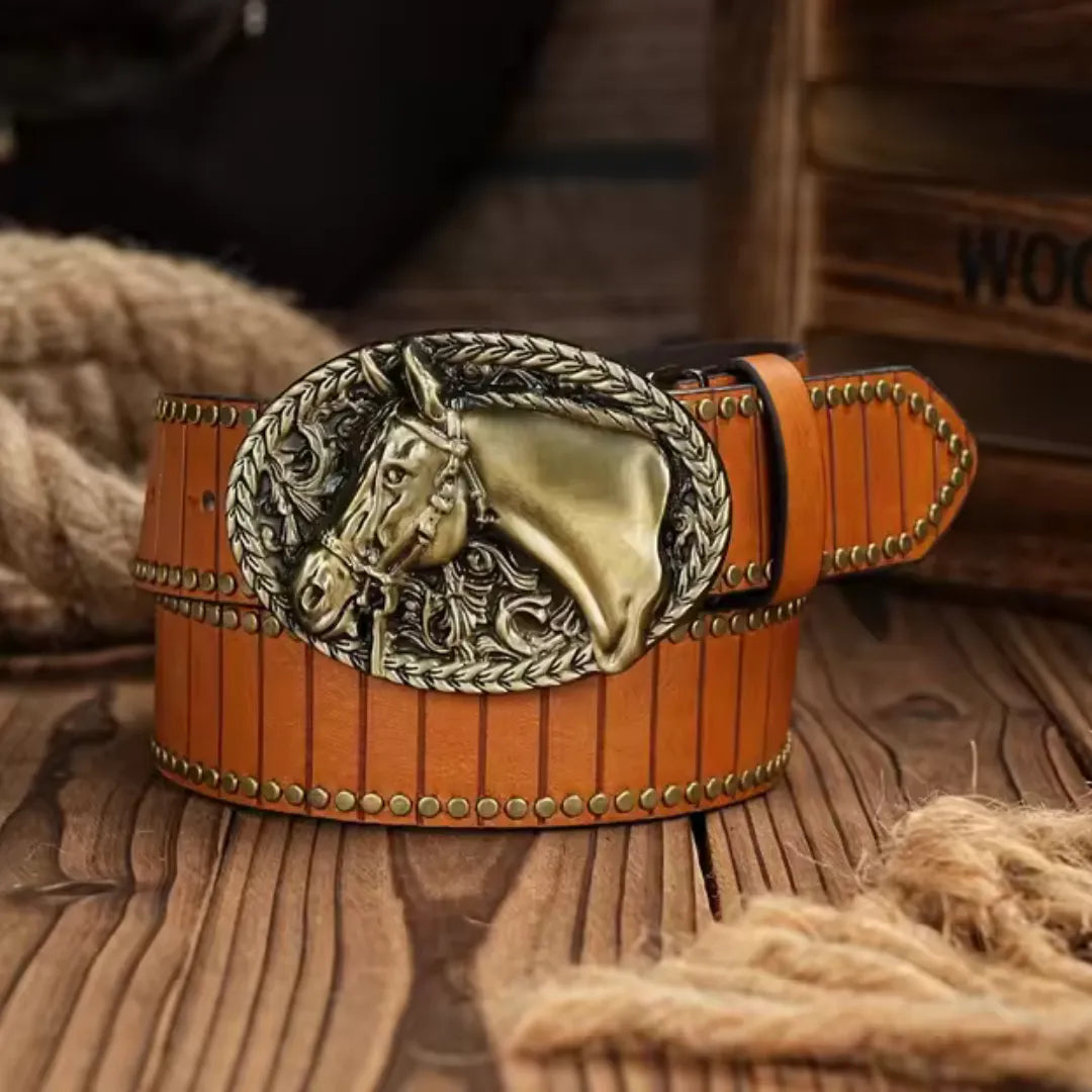 Cinto Country Fivela Cavalo de Ouro Couro PU
