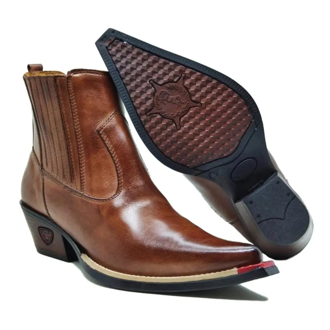 Bota Country Marrom Bico Fino Couro Estilo Cobra