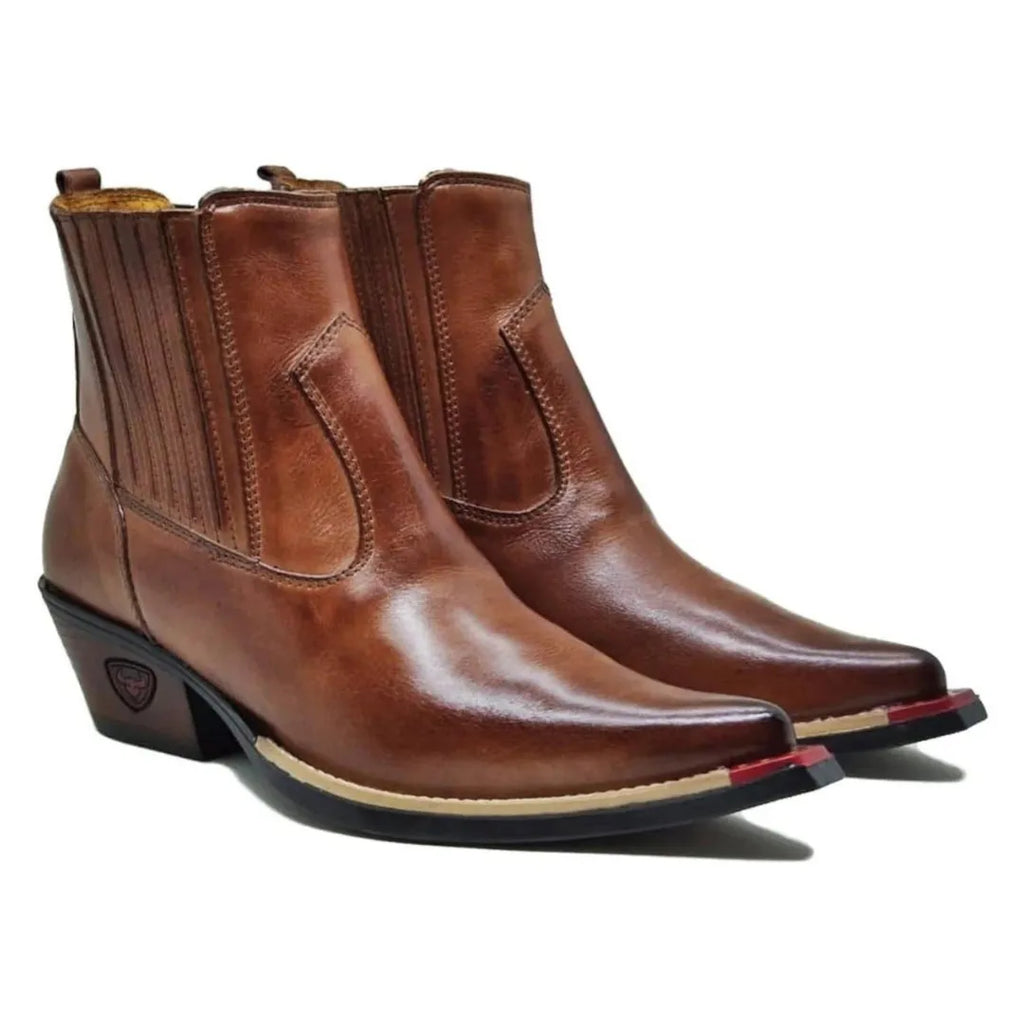 Bota Country Marrom Bico Fino Couro Estilo Cobra
