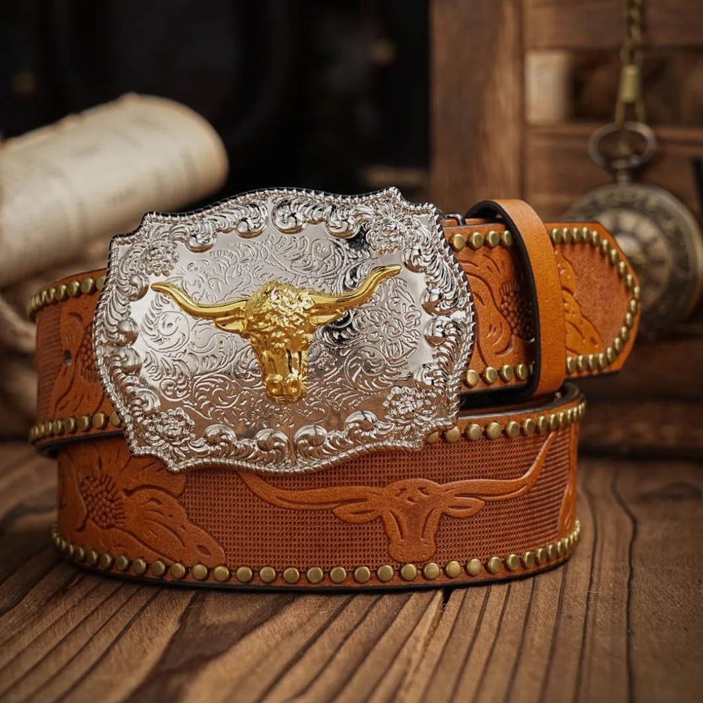 Cinto Country Fivela Boi Dourado Couro PU