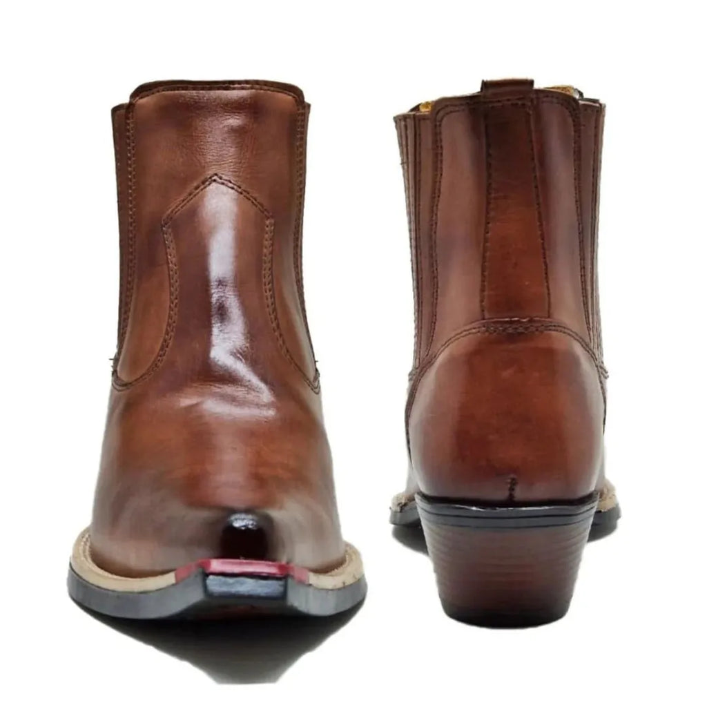 Bota Country Marrom Bico Fino Couro Estilo Cobra