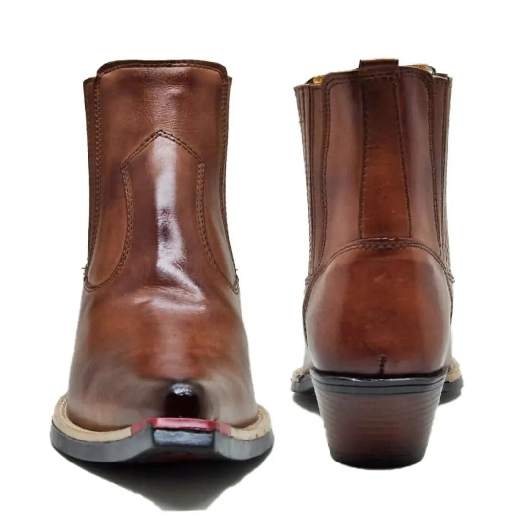Bota Country Marrom Bico Fino Couro Estilo Cobra