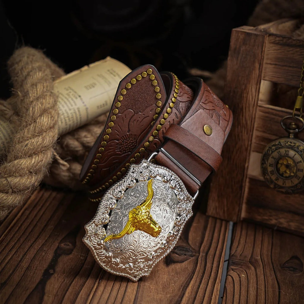 Cinto Country Fivela Boi Dourado Couro PU