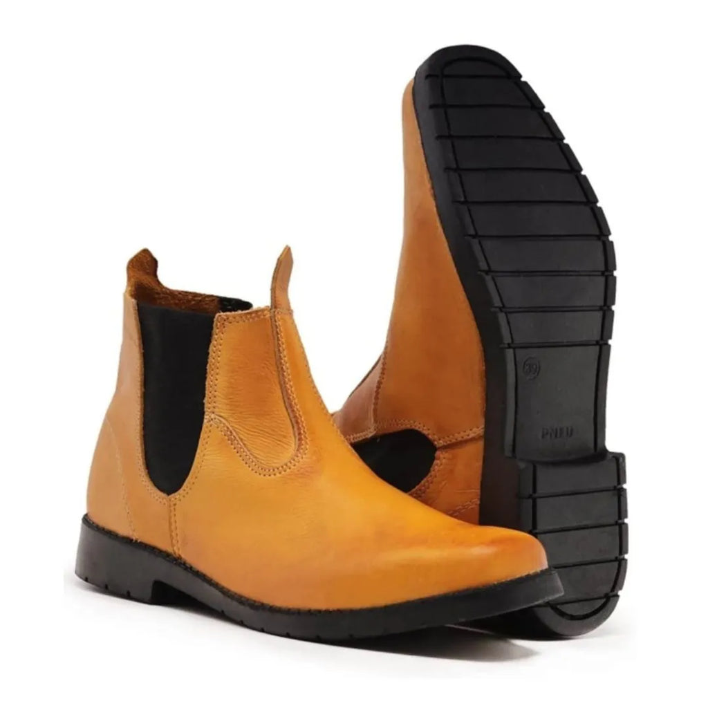 Botina de Couro Para Trabalho Sola PVC Amarela