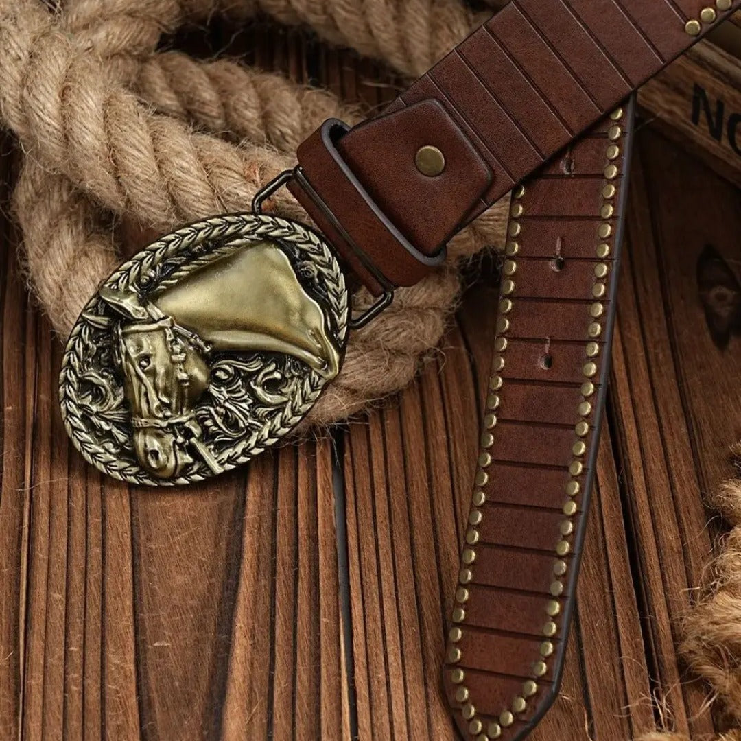 Cinto Country Fivela Cavalo de Ouro Couro PU