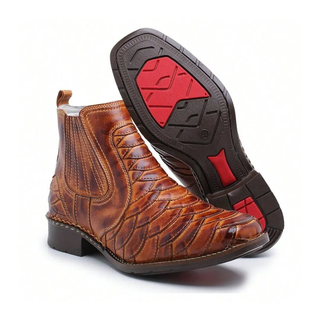 Bota Country Masculina Escamada Couro Marrom