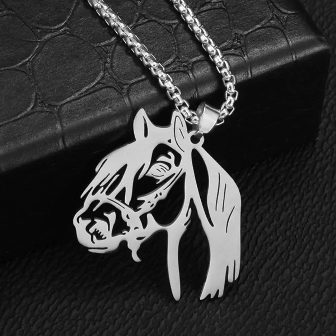 Corrente + Pingente Cavalo Crioulo Prata e Dourada Aço Inoxidável