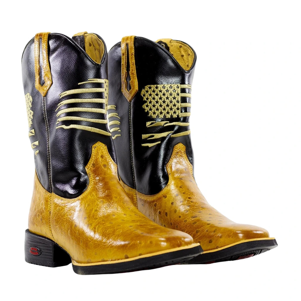 Bota Country Masculina Texana Cano Alto Amarela Estilo Estados Unidos