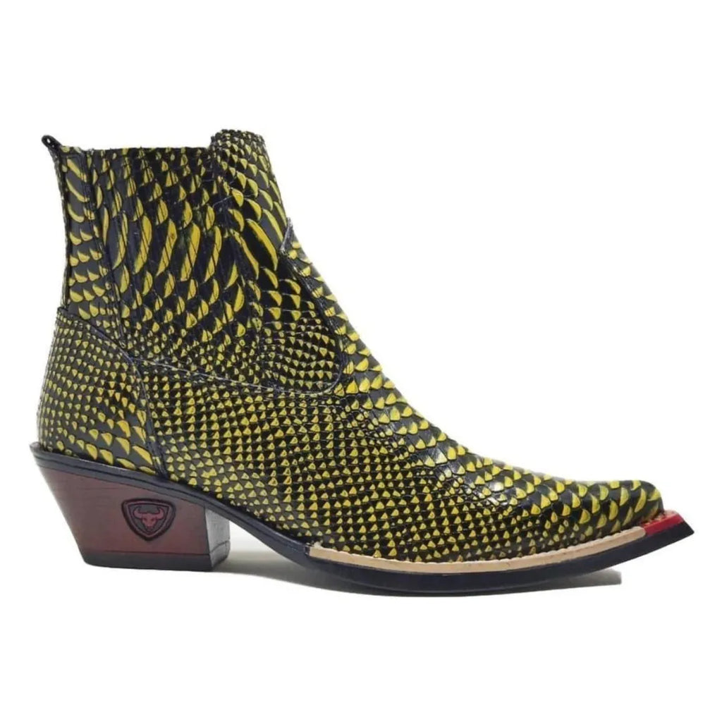 Bota Country Masculina Amarela Bico Fino Couro Estilo Cobra