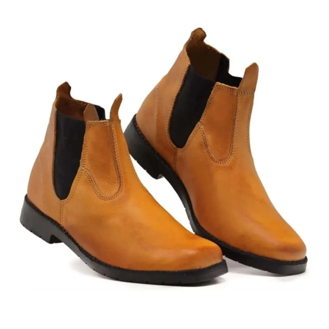 Botina de Couro Para Trabalho Sola PVC Amarela