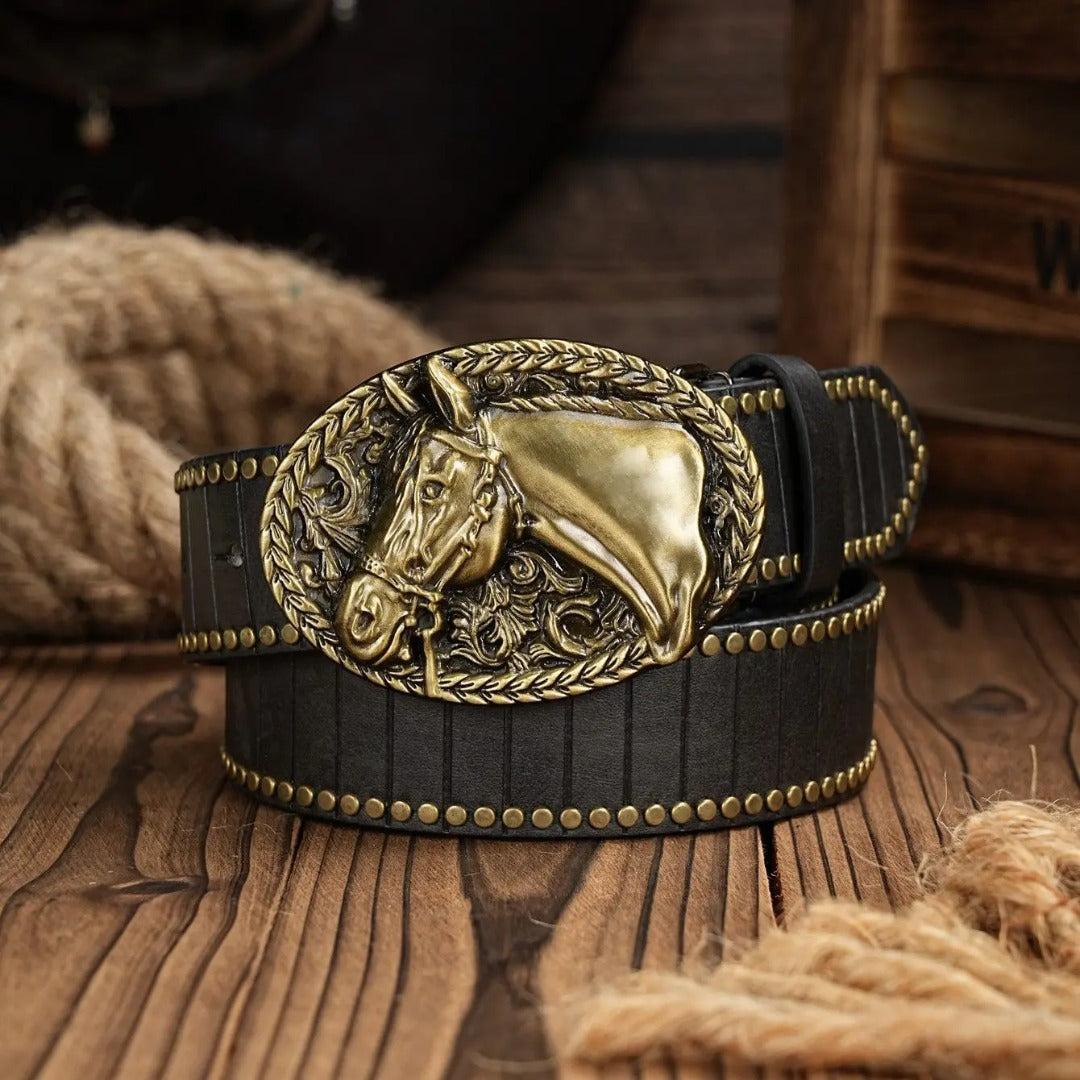 Cinto Country Fivela Cavalo de Ouro Couro PU