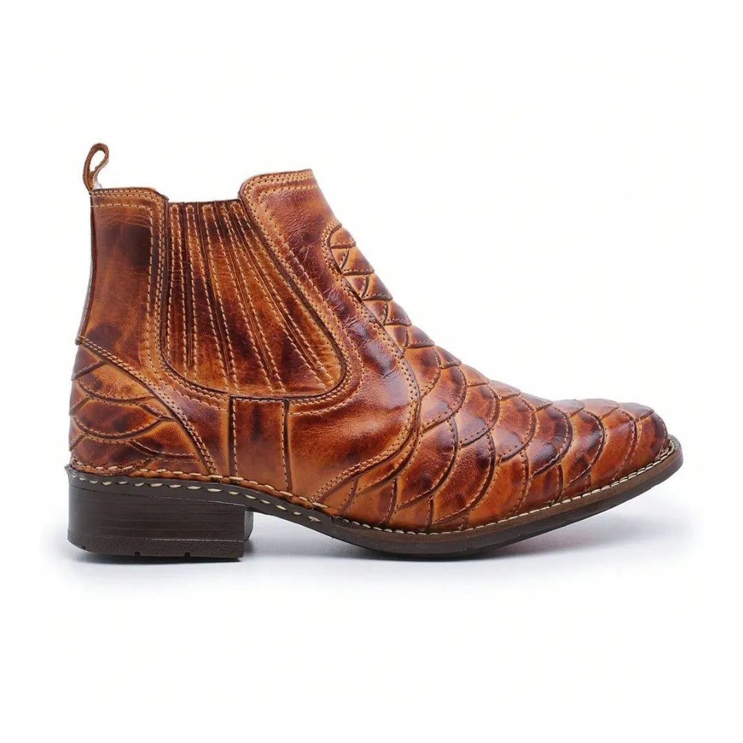 Bota Country Masculina Escamada Couro Marrom