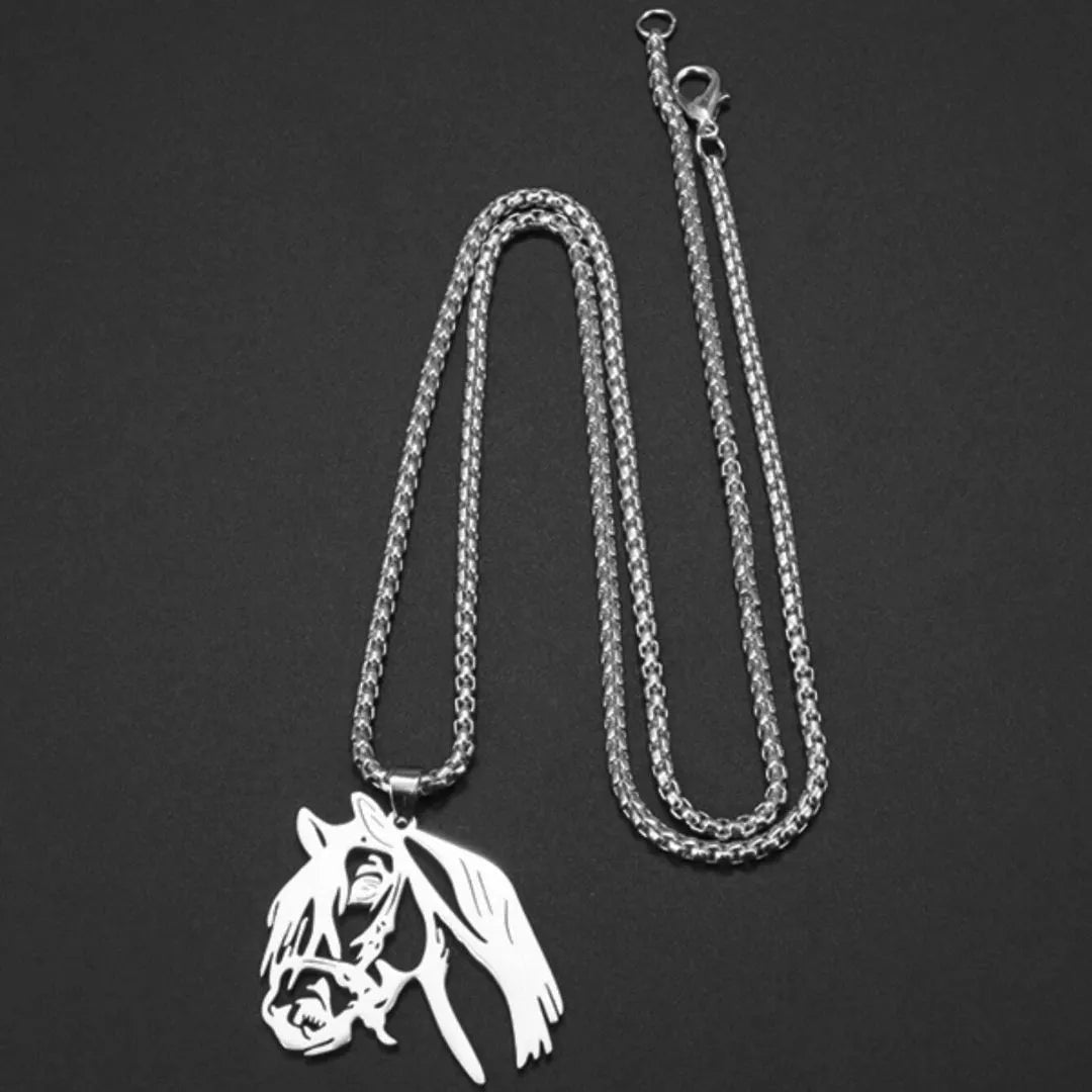 Corrente + Pingente Cavalo Crioulo Prata e Dourada Aço Inoxidável